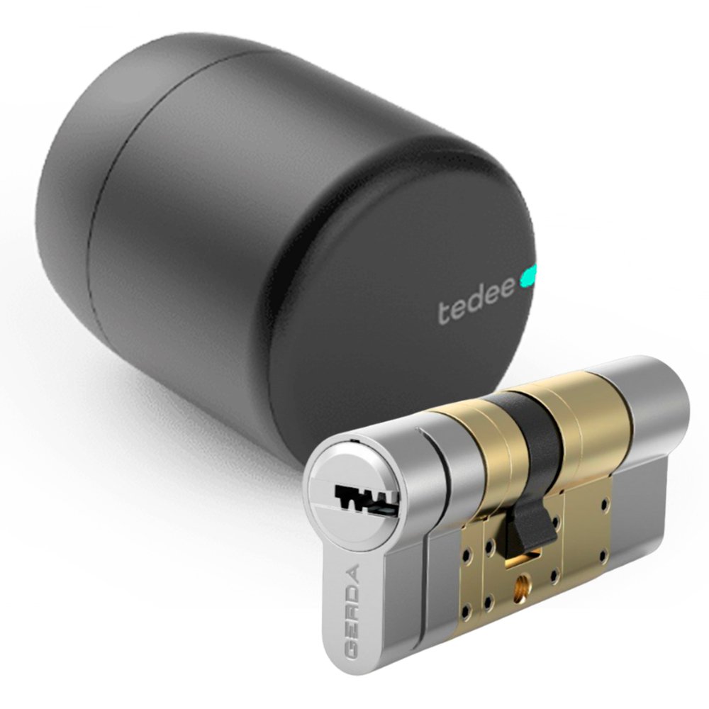 Cerradura inteligente Tedee PRO para acceso sin llave Black + Cilindro Bombillo Gerda de Doble Embrague