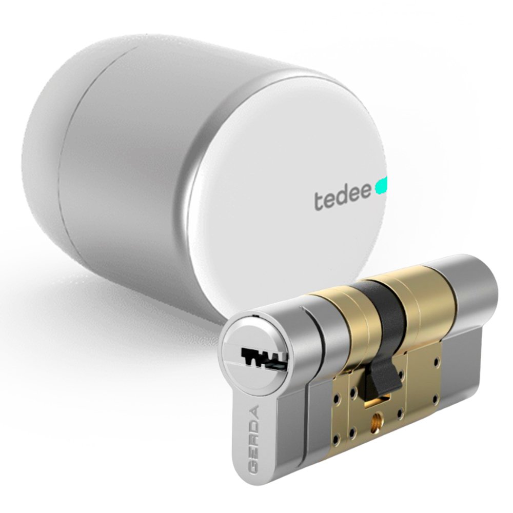 Cerradura inteligente Tedee PRO para acceso sin llave Plata + Cilindro Bombillo Gerda de Doble Embrague