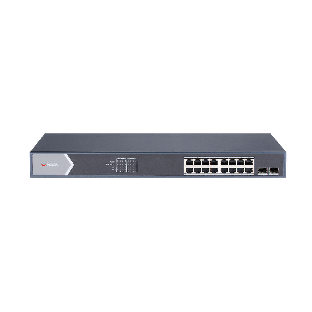 Switch 16 puertos PoE 10/100/1000 Mbps 2 Puertos SFP Uplink Hik ProConnect Gestión inteligente Hikvision