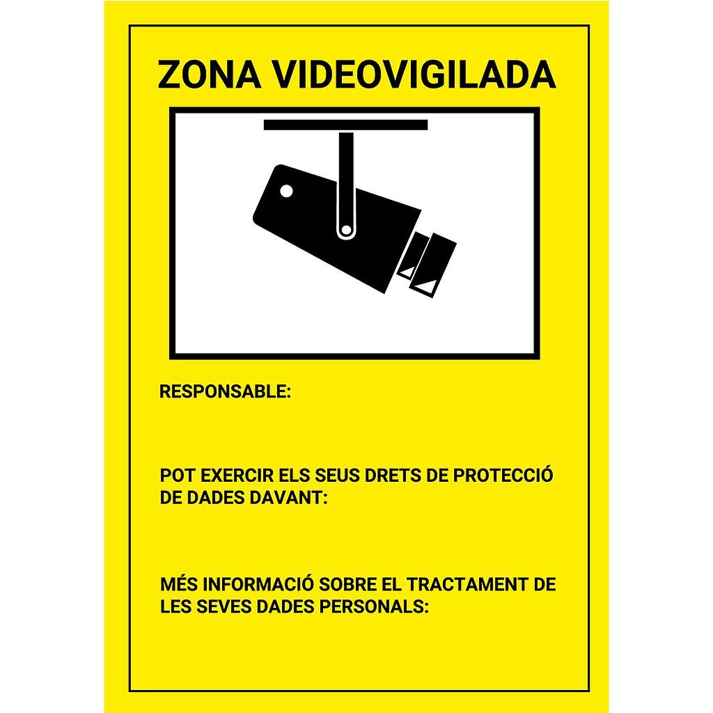 Placa / cartel en Catalán de Zona Videovigilada PVC para interior/exterior. Homologado según normativa vigente