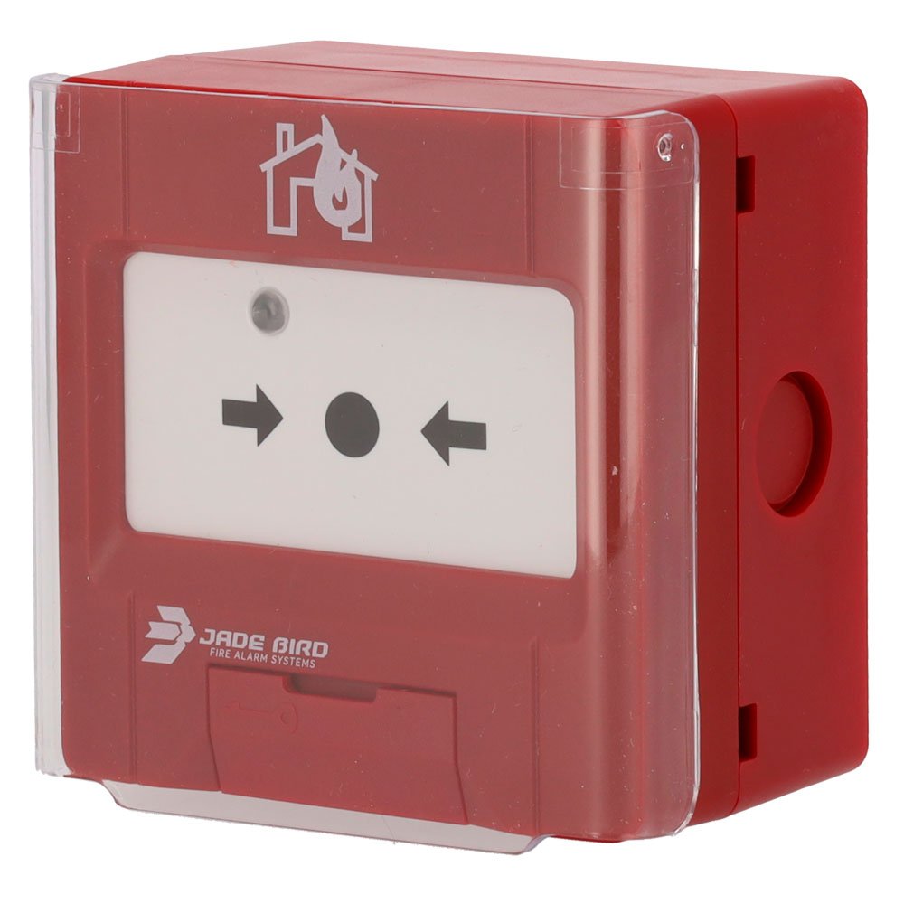Pulsador manual analógico Rearmable con base y tapa de protección incluída. Superficie