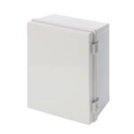 Caja de ABS 400x300x200, impermeable con bisagras plásticas de cierre y placa base