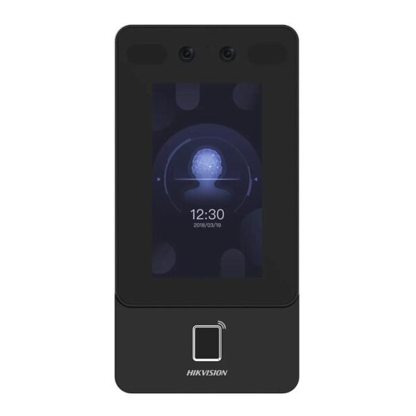 Terminal accesos Reconocimiento facial tarjeta Mifare huella pantalla táctil 4.3" Cámara 2MP Lente dual gran angular Hikvision