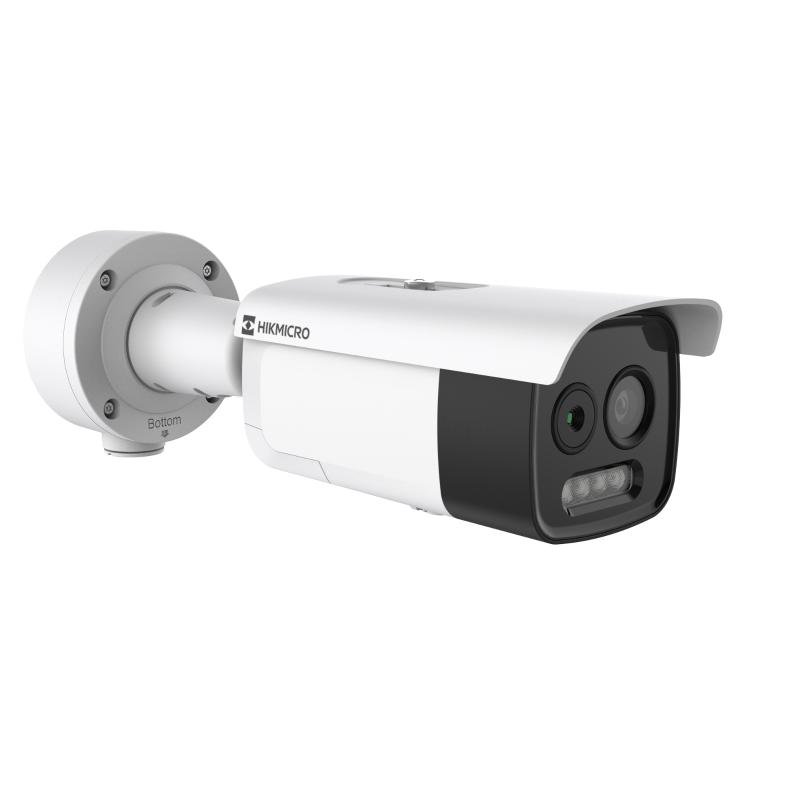 Cámara bullet IP biespectro 5MP térmica 6.9mm 256×192 y óptica 8mm 2688×1944 IK10