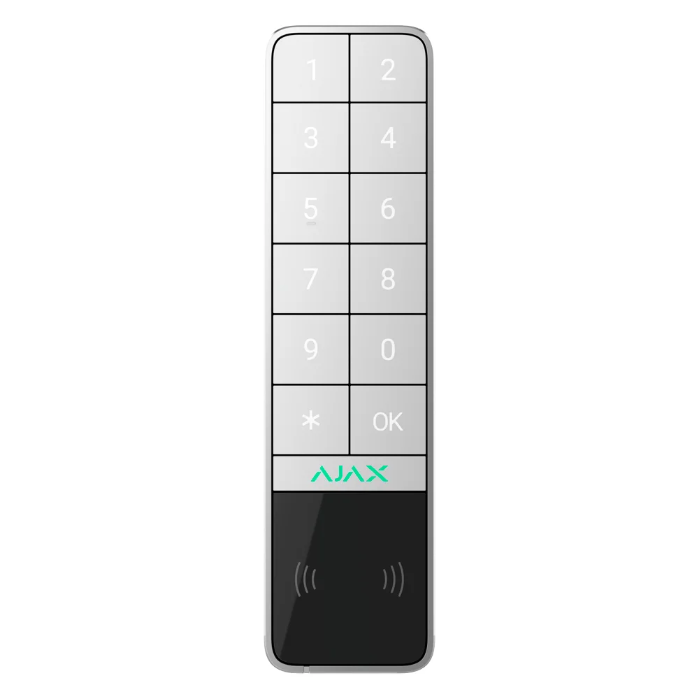 AJ-KEYPADOUTDOOR-W.webp Teclado para exterior IP66/IK08 con lector RFID - Armado/desarmado total o por grupos - Autenticación: códigos, lector RFID o Bluetooth - Indicación sonora y LED - Imagen 1