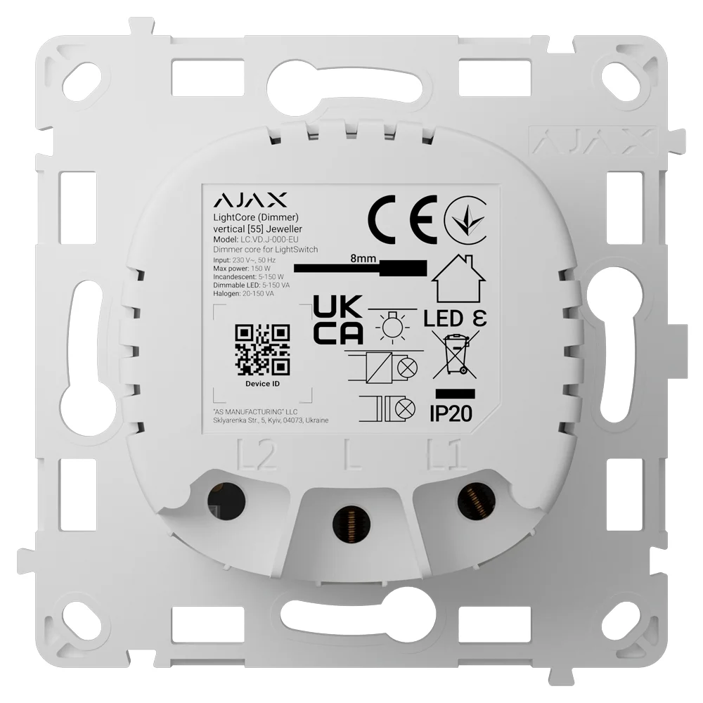 AJ-LIGHTCORE-DIMMER-VERT.webp Ajax LightSwitch LightCore Vertical (Dimmer). Relé interruptor de luz inteligente regulable - Imagen 1