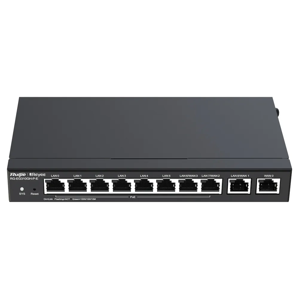 RG-EG310GH-P-EN1.webp Reyee Router PoE Controlador Cloud - 9 Puertos GE LAN + 1 Puerto GE WAN - 8 Puertos PoE+ 802.3af/at / Hasta 110W en total - Admite hasta 4 WAN para failover o balanceo - Hasta 1500 Mbps de ancho de banda - Imagen 1