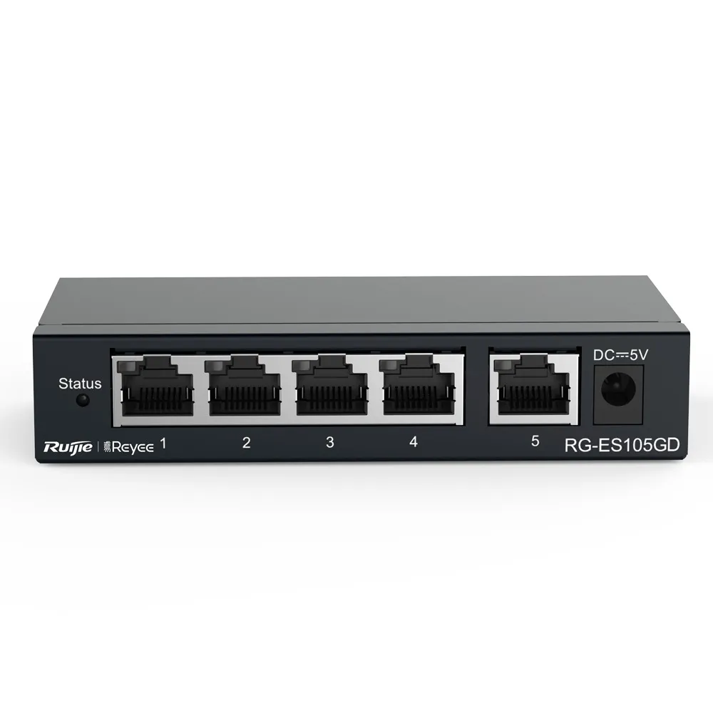 RG-ES105GDN1.webp Reyee Switch Sobremesa - Carcasa Metal - 5 puertos RJ45 - Velocidad 1Gbps - Imagen 1