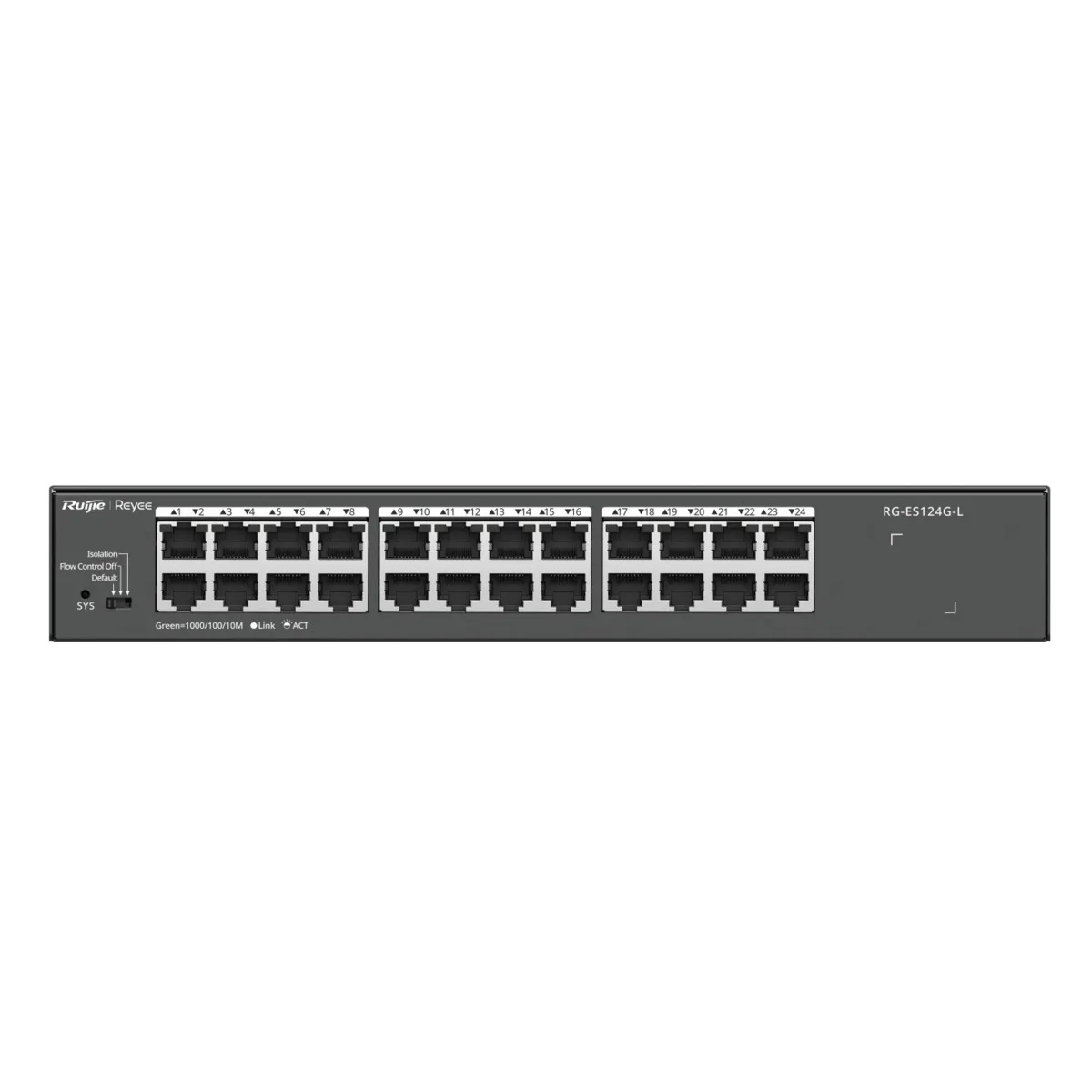 RG-ES124G-LN1.webp Reyee Switch Sobremesa - Carcasa Metal - Enrackable - 24 puertos RJ45 - Velocidad 10/100/1000 Mbps - Plug and Play - Tecnología ahorro de energía - Imagen 1