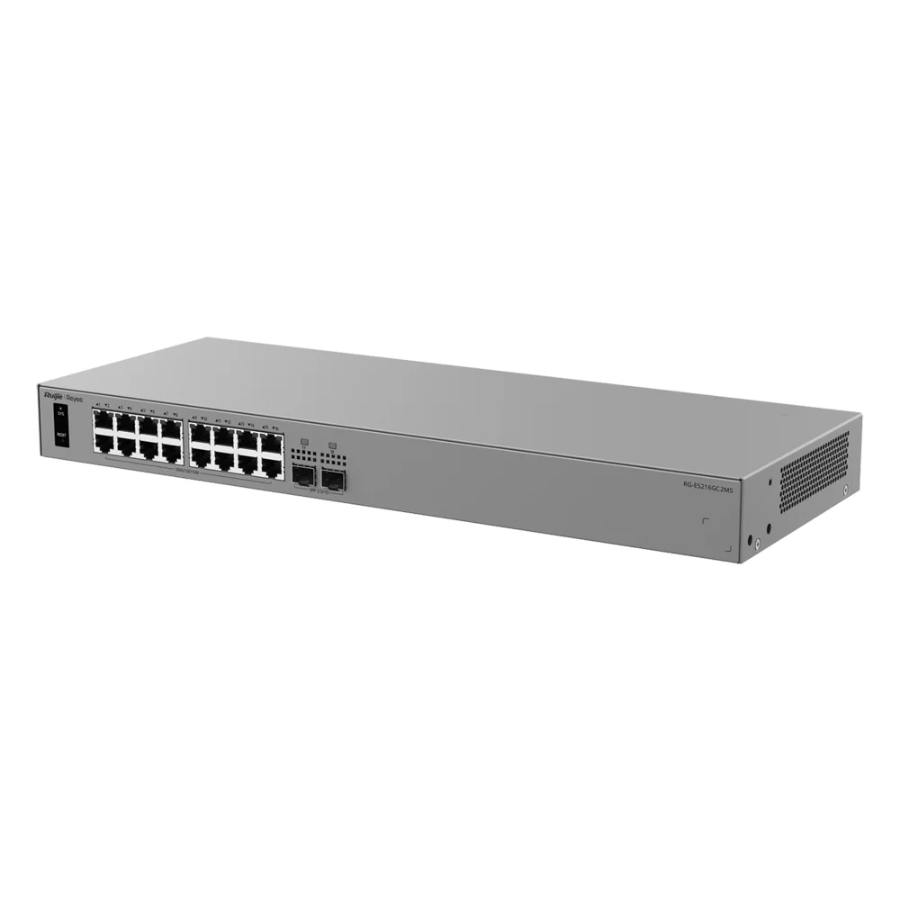 RG-ES216GC2MSN1.webp Ruijie Reyee L2 Switch - 16 puertos Gigabit RJ45 y 2 ranuras 2.5G SFP - Resiliencia de red con protocolo de anillo ERPS - Protección sobretensiones de hasta 6 kV - Imagen 1