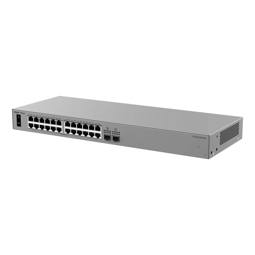 RG-ES224GC2MSN1.webp Ruijie Reyee L2 Switch - 24 puertos Gigabit RJ45 y 2 ranuras 2.5G SFP - Resiliencia de red con protocolo de anillo ERPS - Protección sobretensiones de hasta 6 kV - Imagen 1