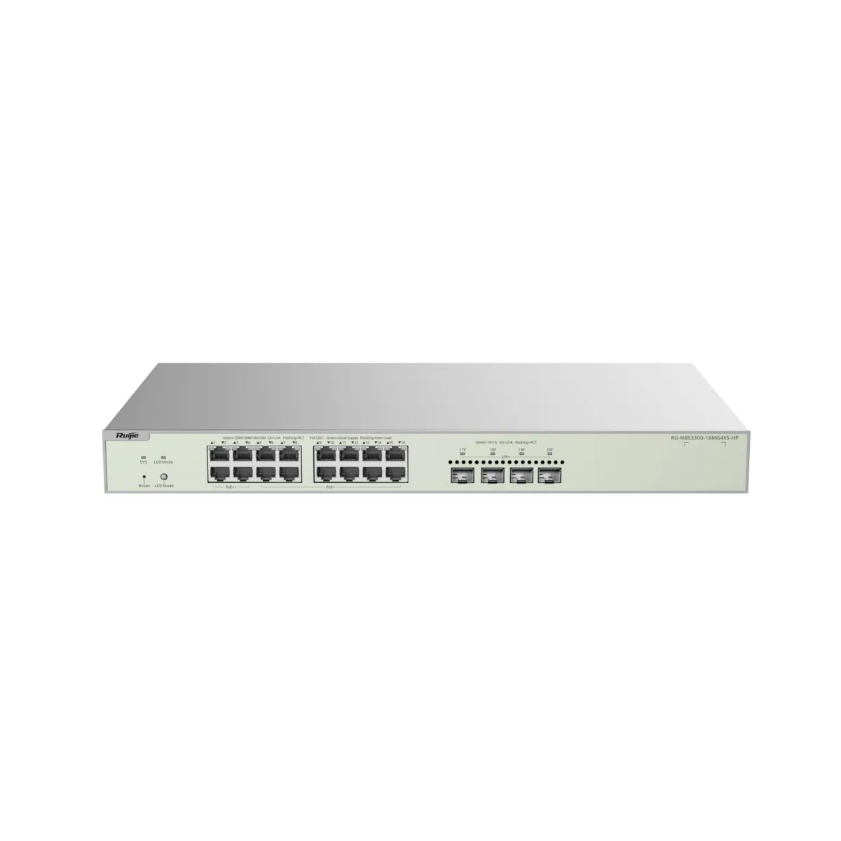 RG-NBS3300-16MG4XS-HPN1.webp Reyee Switch PoE Cloud Capa 2 - 16 x RJ45 2.5Gpbs PoE++ + 4 x 10Gbps SFP+ - Máximo 370W - Imagen 1