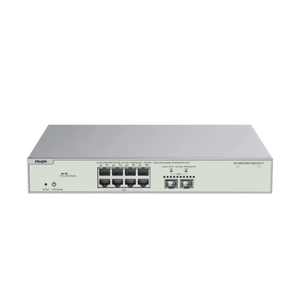 Reyee Switch PoE Cloud Capa 2 - 8 x RJ45 2.5Gbps PoE+ + 2 x 10Gbps SFP+ - Máximo 240W