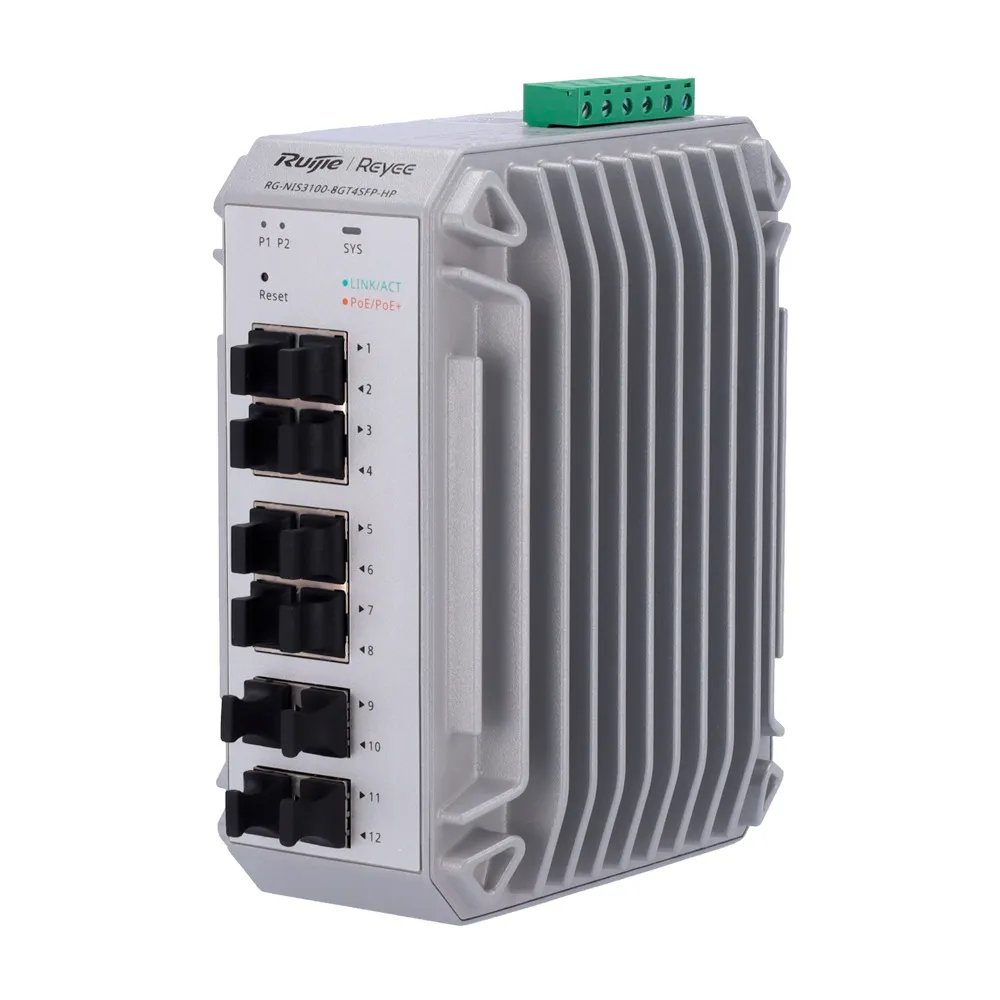 RG-NIS3100-8GT4SFP-HPN1.webp Reyee Switch Industrial para carril DIN - 8 x 1Gbps PoE+ Gigabit + 4 puertos SFP Gigabit - Imagen 1